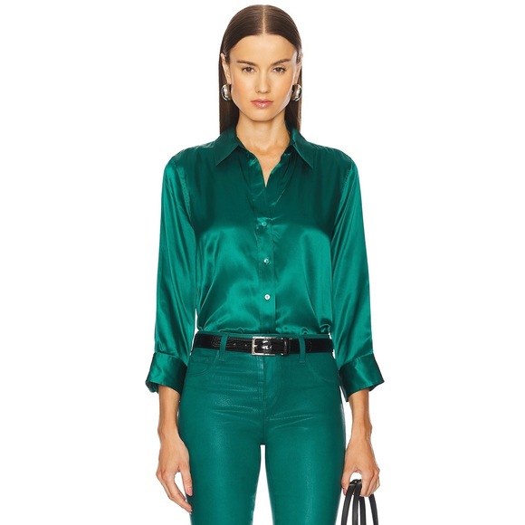 New L'AGENCE Dani 3/4 Sleeve Blouse in Ocean Teal - Picture 1 of 6